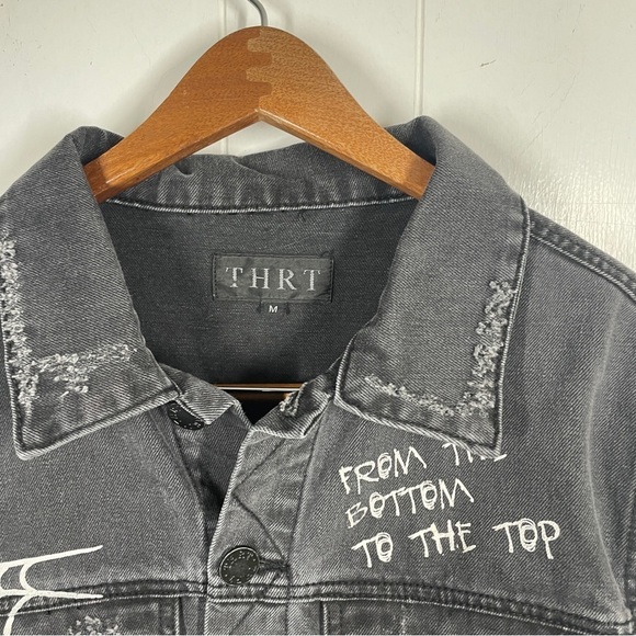 THRT Embroidered and Painted Black Denim Jacket Medium - Picture 3 of 9